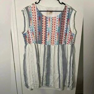 Savanna Jane Multicolor Striped Embroidered Cap Sleeves Tunic Blouse Top Size 2X